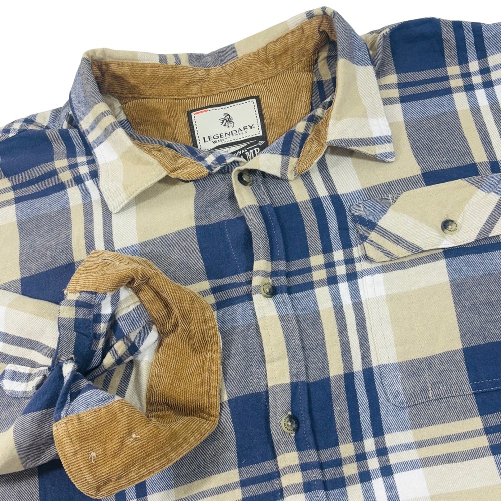 Legendary Whitetails The Original Buck Camp Flannel Plaid Blue/Tan Shirt Sz 2XL